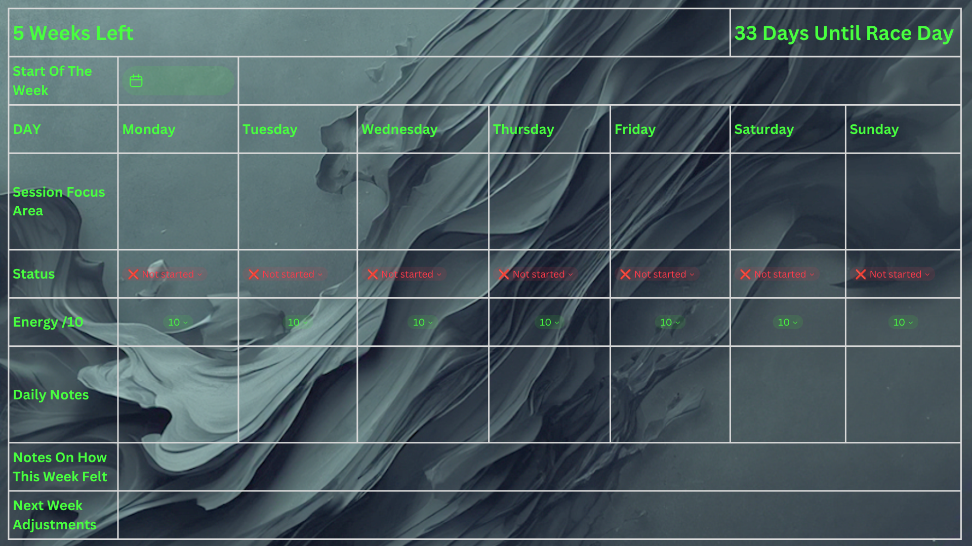6 Week Hybrid Athlete Race Day Countdown Planner Canva Template, Printable PDF